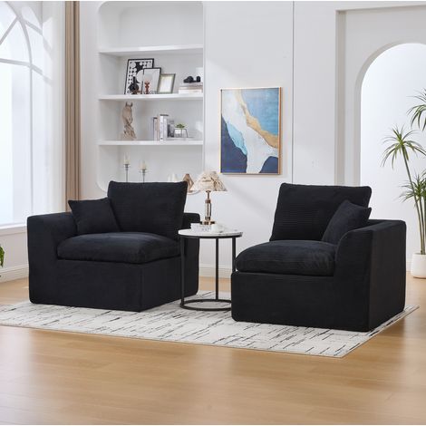 2-Sitzer-Sofa 204x102.5x84 cm schwarz aus Cord mit Kissen (1/5)