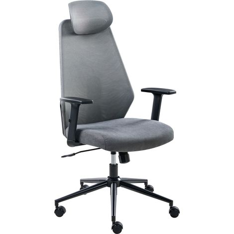 Chaise de Bureau en Maille Accoudoirs Appui-Têtes Hauteur Réglable Base Pivotante Dossier Inclinable Gris Foncé Oryn