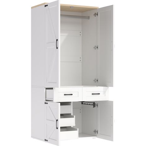Armadio guardaroba bianco 90 x 50 x 200 cm con 4 ante, 2 barre appendiabiti e 5 cassetti (1/5)