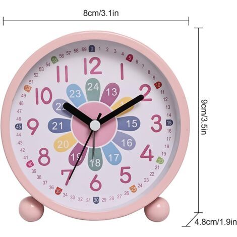 Sveglia digitale per bambini - Silenziosa, educativa, analogica, con luce notturna - A batterie (rosa) (1/4)