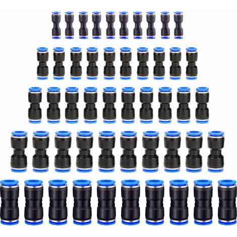 Set di 50 connettori pneumatici dritti, raccordi rapidi a innesto per tubi aria e acqua 4/6/8/10/12 mm