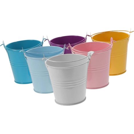6pièces Lot de Seaux Métalliques Miniatures Colorés Multifonctionnels pour Fêtes Décoration DIY Pots De Fleurs Et Accessoires (1/5)