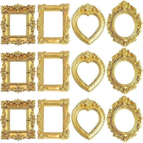 Lot de 12 cadres photo miniatures, mini cadres photo, cadres vintage parfaits pour la présentation de bijoux DIY et la décoration de fêtes. (1/5)