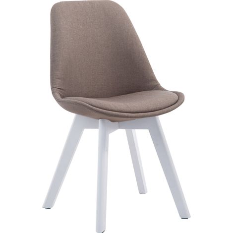 Chaise de salle à manger x1 design scandinave en tissu taupe et piètement à 4 pieds en bois blanc 100003317 (1/5)