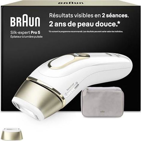 Épilateur à lumière pulsée - BRAUN - Silk·expert Pro 5 PL5100 - Blanc & Or - Filaire - Tête flexible 100% (1/5)