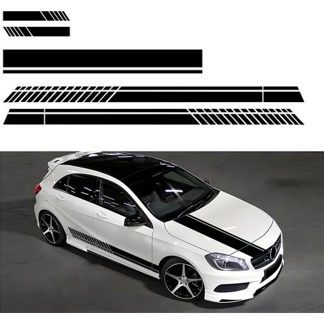 Autocollant Bande Capot De Voiture, Bandes Latérales Voiture, Modifié Decal Décoration Pour Voitures, Universels Auto Racing Autocollant Pour Bandes Latérales Carrosserie(Noir) (1/5)