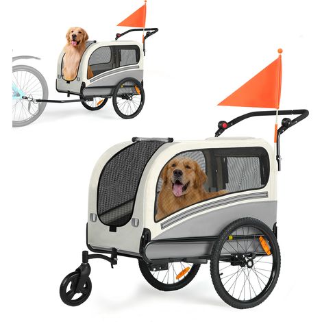 Haustieranhänger / Haustier-Buggy 2-in-1, groß — luftgefüllte 19-Zoll-Hinterräder, maximale Traglast 50 kg (110 lbs), universelle Fahrradkupplung, Dunkelgrau-Grau (1/4)