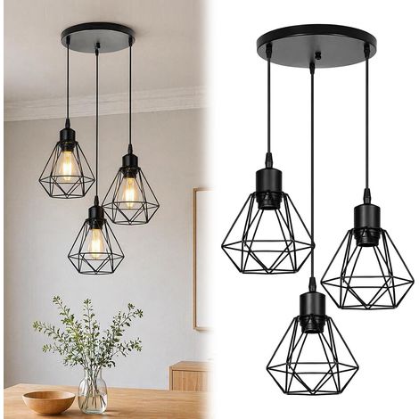 Suspension Luminaire Industrielle - Vintage E27 Luminaire, 3 Lampes Lustre Suspension Industrielle, Forme Diamant Lampe pour Restaurant Salon(Sans Ampoule) (1/5)