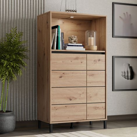 Credenza Cosoleto, Madia 2 Ripiani, 3 Vani, 2 Ante, 74x40x135h cm Marrone Rovere Nodi (1/5)