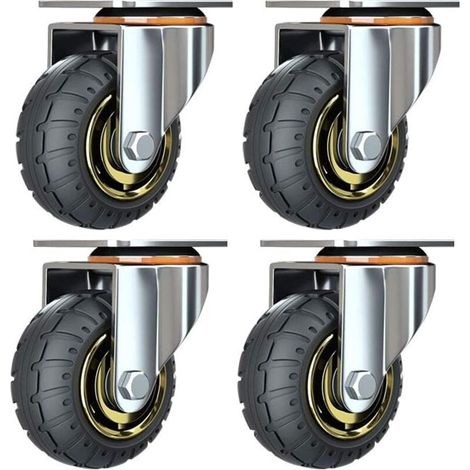 Kit de 4 roues universelles de 3 pouces sans freins Roues de chariot silencieux Roues universelles oulettes Pivotantes 75mm Roues Plaques Industrielles Transport Roulettes pour meubles- (1/5)
