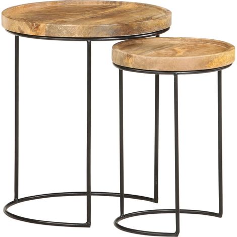 Ensemble de table basse 2 pcs Bois de manguier massif et acier (1/5)