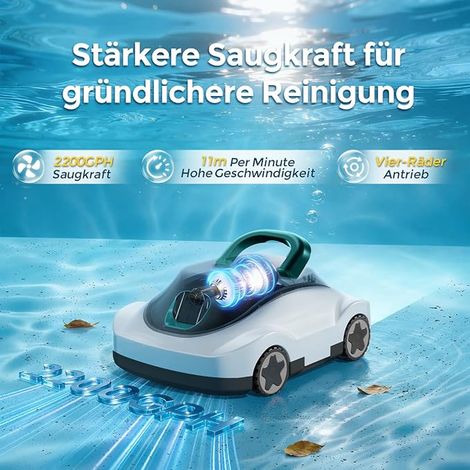 Robot de piscine sans fil avec batterie, autonomie de 180 min, forte aspiration, navigation intelligente, filtration ultra fine, stationnement automatique, aspirateur de piscine pour piscine hors-sol (1/2)