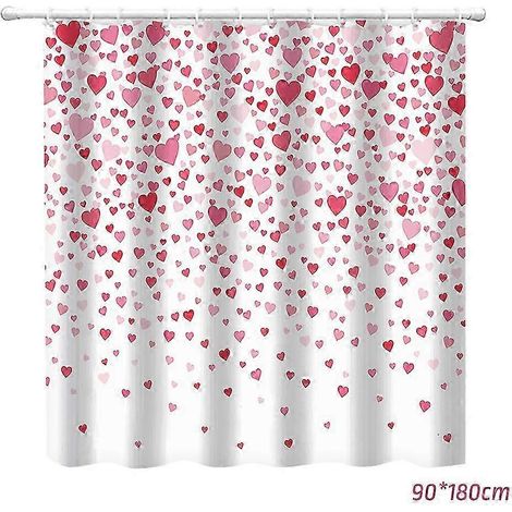 Rideau de douche imperméable en forme de cœur pour la Saint-Valentin avec œillets métalliques - 90 x 180 cm - Lot de 2 (1/5)