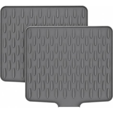 Lot de 2 tapis d'égouttoir à vaisselle, tapis d'égouttement alternatif, insert d'évier à séchage rapide, résistant à la chaleur, antidérapant, en silicone (40 × 32 cm, gris) (1/5)