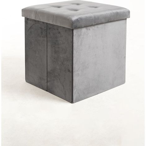 Pufs y reposapiés - Puff Almacenaje Button 38 cm Terciopelo - Gris