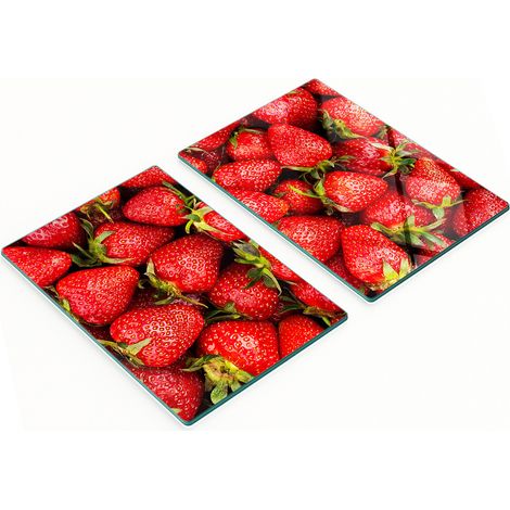 Plateaux de service décoratifs en verre pour apéritifs, motif fraises, 2 x 40 x 52 cm (1/5)