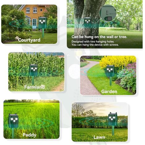 Ultraschall-Katzenabwehrgerät für den Außenbereich, geeignet für den Garten, mit Bewegungsmelder, 3 Ultraschall- und Blitzmodi, aktiviert automatisch die Tauben- und Hundeabwehr (1/4)