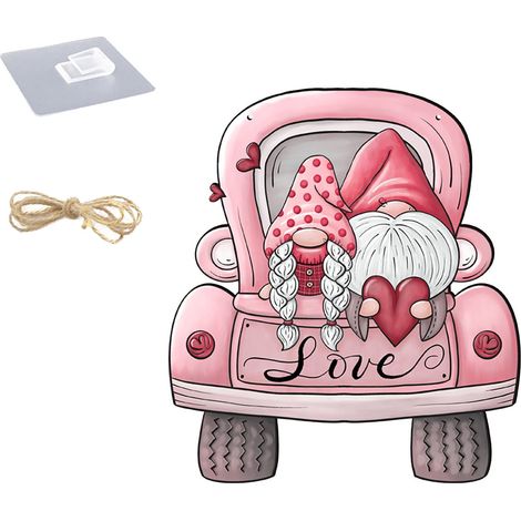 Gnome - Porte Décor En Bois Pour La Saint-Valentin - Panneau Accroche-Porte - 30 Cm - 1 Pièce (1/5)