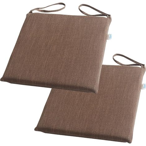 Lot de 2 Coussin de Chaise avec Attaches, Galette Lin Lavable 40x40cm, Mousse Épaisse Intérieur Extérieur
