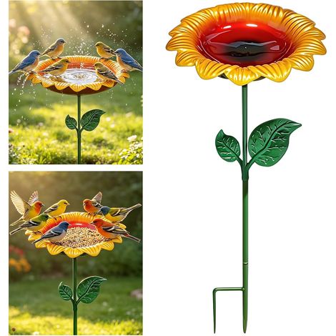 Bain d'oiseaux Extérieur, Bain Et Abreuvoir De Jardin, Hauteur 64CM Bassin en Métal sur Pied, Tournesol Bird Bath Vasque de Jardin, pour Décoration De Jardin, Patio, Cour, Pelouse (1/5)