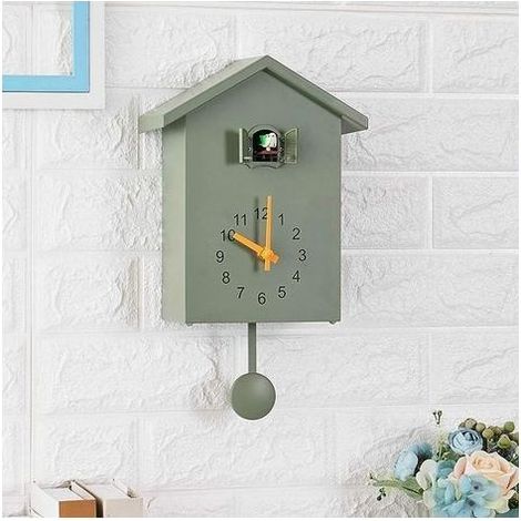 Horloge Murale de Style scandinave, Horloge Coucou par la fenêtre, Petite Horloge horaire d'oiseaux adapté pour Un Usage Domestique,Vert (1/3)