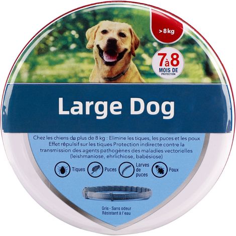 Collier chien 2 pièces anti-puces et anti-tiques, 70 cm, pour grands chiens de plus de 8 kg (1/4)