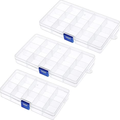 Adjustable Plastic Jewelry Box, Removable Grids Storage with Compartment, 3 Pieces Storage Box Adjustable Compartments, for Beads, Earrings, Tools, Fishing Hook (1/5)