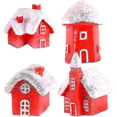 Miniature Christmas Village Houses Mini Christmas Glitter Snow Villa House Ornaments Christmas Decor (1/5)