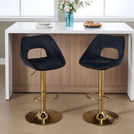 Wahson Bar Stools 2Pcs in Velvet Modern Swivel Counter Chairs with Hollow Backrest for Home Bar Kitchen, Black