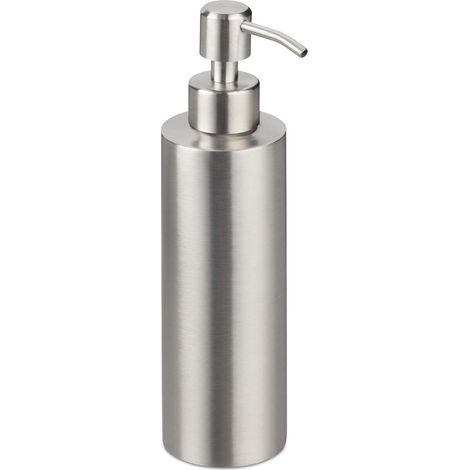 Distributeur de savon liquide rechargeable et sur pied pour salle de bain, toilettes et cuisine. 500 ml, en acier inoxydable brossé, couleur argent. (1/3)