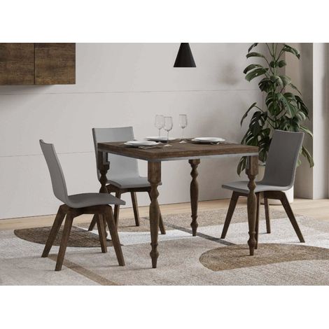 Table extensible carrée 4 à 8 places L 90 à 180cm bois noyer Lubria (1/5)