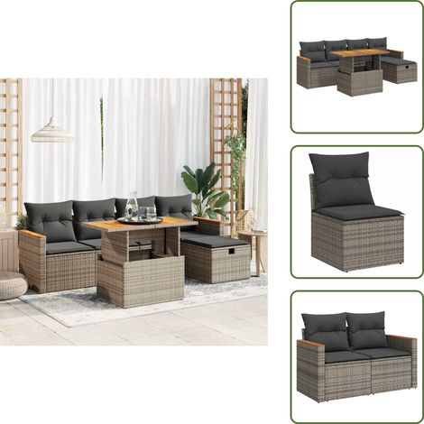 6-tlg. Garten-Sofagarnitur mit Kissen Grau Poly Rattan - Gartensofa Set - Garten Sofa Set - Outdoor Sofa Set - Garten Sofagarnitur (1/5)