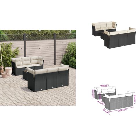 7-tlg. Garten-Sofagarnitur mit Kissen Schwarz Poly Rattan - Gartenmöbel - Outdoor Möbel - Rattan Gartenset - Lounge Set - Esstischgarnitur (1/3)