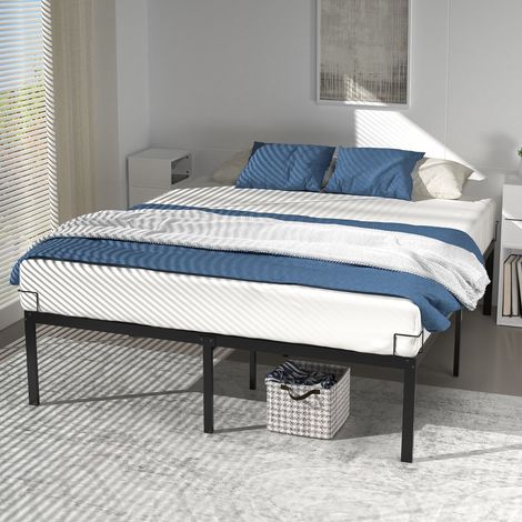 VOUNOT® Struttura Letto Matrimoniale 180x200 cm, Letto in Metallo con Rete Facile Montare, Silenziosa e Antiscivolo Altezza 36 cm, Nero (1/5)