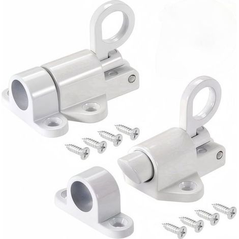 Verrou Porte à Rebond Loquet Porte en Alliage d'Aluminium avec Vis, Verrou à Ressort de Sécurité, 2 Pièces, Blanc (1/5)