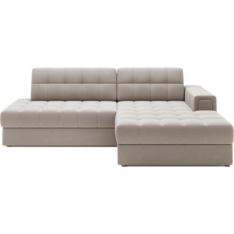 Canapé d'angle convertible CUBITO beige 240 cm avec coffre et couchage (1/5)