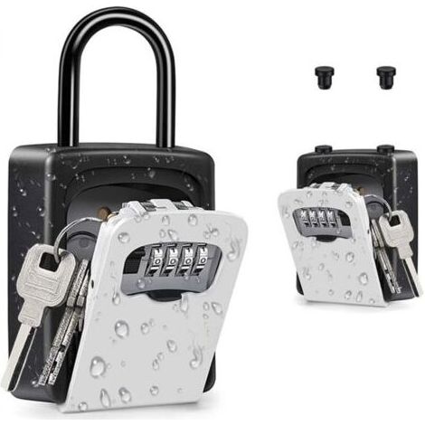 NALOOKAMIC (Argent) Coffre-fort à clés portable, coffre-fort à clés avec cadenas avec anse amovible, boîte à serrure à combinaison murale extérieure pour la maison, le bureau, les entrepreneurs, la lo (1/5)