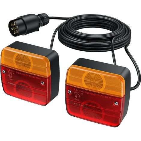 Kit de montaje de luz trasera de remolque con conector europeo (2 unidades) con cable de 7,5 m y conector E-mark de 7 pines para tráfico rodado. (1/4)