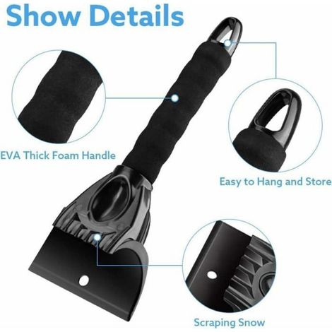 Grattoir à Glace Voiture, Lot de 2, Raclette Neige Antidérapante pour Fenêtres et Pare-Brise (Noir) (1/4)