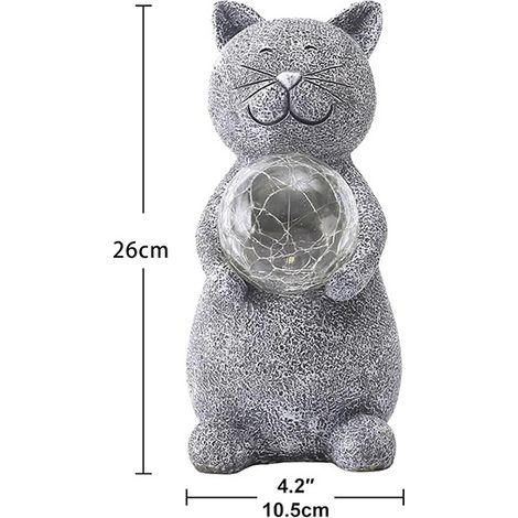 Statue de chat de jardin - 25 cm - énergie solaire - résine de haute qualité - LED