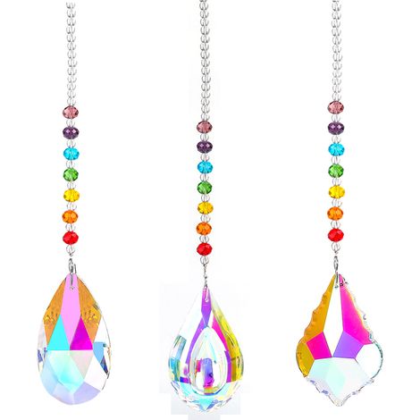Lot de 3 boules de cristal prismatiques pour lustre, jardin ou fenêtre, décoration suspendue (1/5)