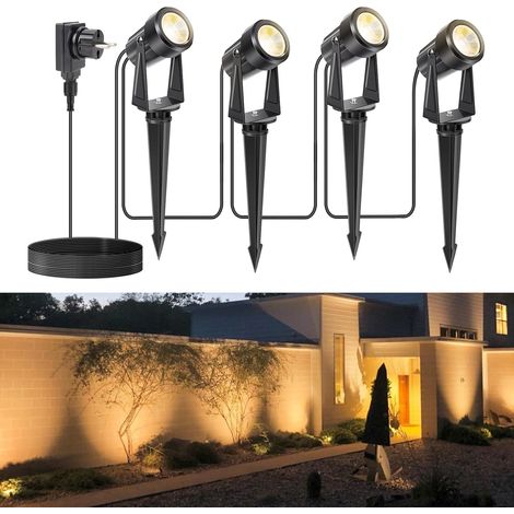 Spot LED Extérieur, Éclairage de Jardin Blanc Chaud 3000K, Étanche IP67, Lampe Avec Adaptateur 17 m 12 V, Pour Cour, Arbres (Paquet de 4) (1/5)
