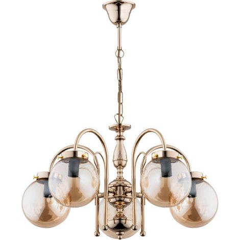 Alfa HERO Classic Glamour Gold/Brass 5-Light Ceiling Chandelier, Metal Frame, 5xE14 (max 10W each), Dimmable with compatible bulbs, 65cm H x 53cm Dia (1/3)
