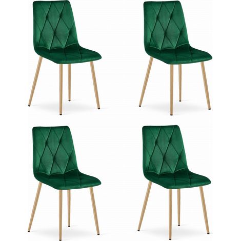 Set di 4 sedie Libra in velluto verde bosco e metallo effetto legno (1/5)