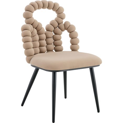Set di 2 sedie da pranzo in velluto cammello con schienale aperto e gambe nere (1/5)