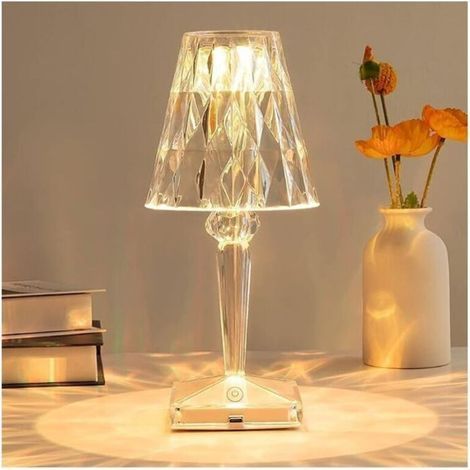 Lampe de table LED en cristal, lampe de table en cristal diamant, 3 changements de couleur, commande tactile, avec câble USB (1/4)