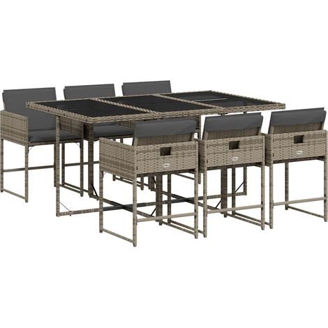 Maison Exclusive - Set da Pranzo da Giardino 7 pz con Cuscini in Polyrattan Grigio