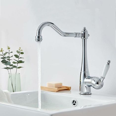 Kitchen Mixer Tap Elegant Kitchen Sink Mixer Tap High Spout 360° Rotation Retro Kitchen Sink Faucet Chrome Brass (1/5)