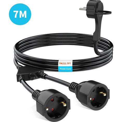 Rallonge électrique (2AC 7 m Noir) à prise à anneau standard européenne 4000 W 16 A 250 V étanche IP44 (1/5)