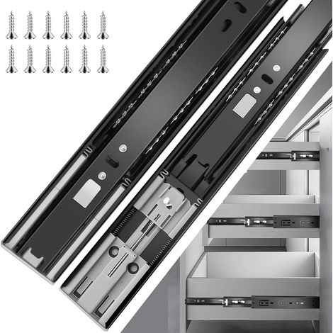 glissières de tiroir 6 paires (12 pièces),45cm glissiere pour tiroir, amortisseur coulisse tiroir avec roulements à billes, montage latéral,extension complète, capacité de charge 45 Kg,noir (1/5)